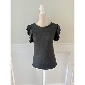 Bibi Gray Stretch Knit Ruffle Sleeve Tee Size S